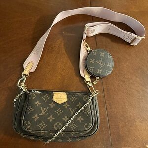 Brown/pink strap Monogram Crossbody Bag